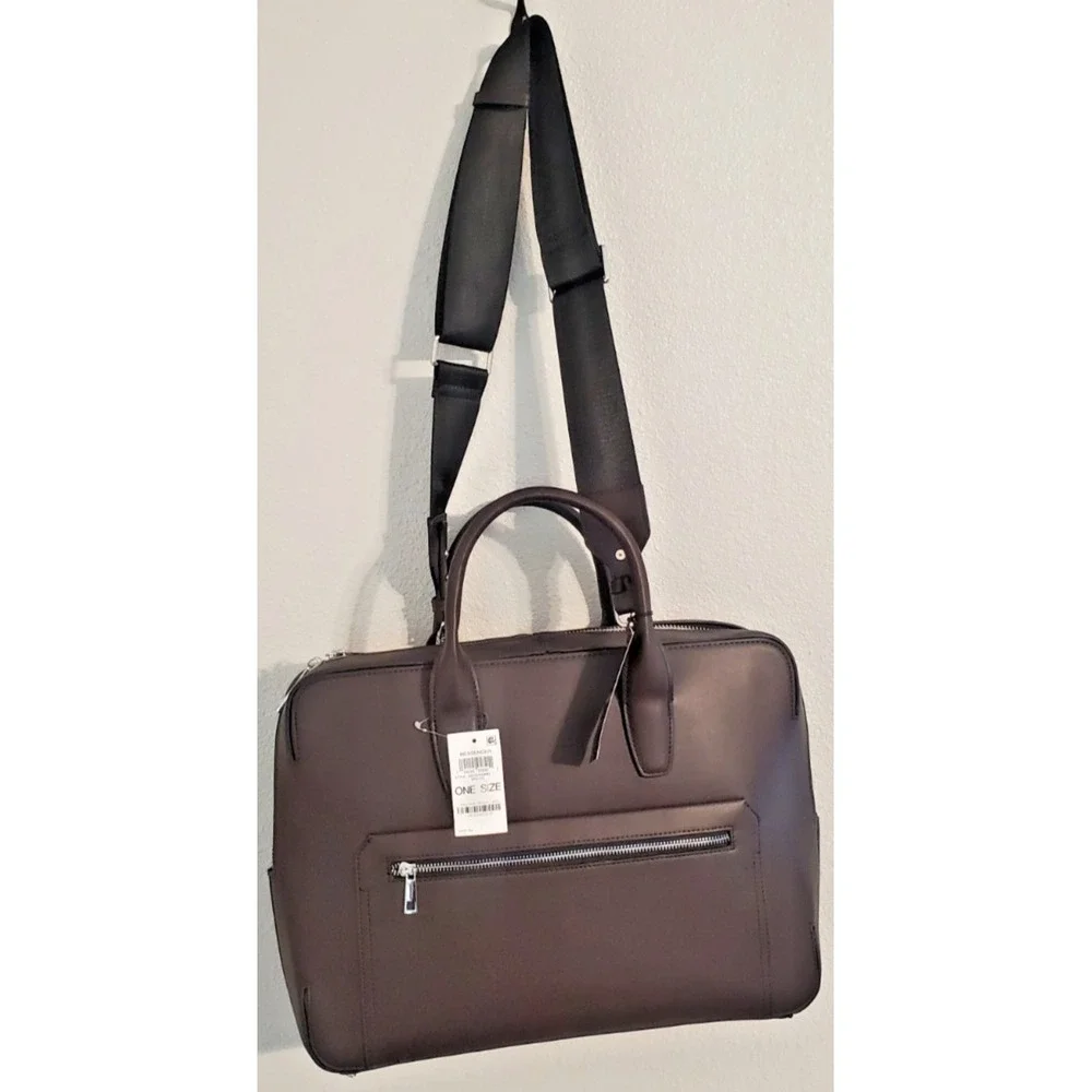 ALFANI Brown Faux Leather Messenger‎ Briefcase Bag Laptop NWT